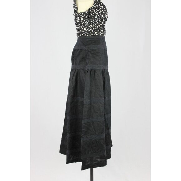 NWOT Vintage 00's TALBOTS Black Linen Lace Trim Tiered Maxi Skirt, Size 16 - Picture 3 of 13